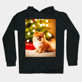 Pomeranian Puppy Dog with Christmas Gifts Hoodie